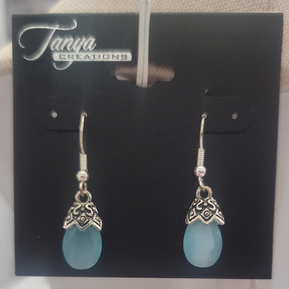 Tanya Creations Silver Tone Blue Teardrop Earrings